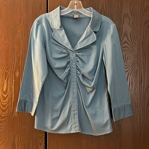 Ann Taylor Blue Ruched 3/4 Sleeve Blouse